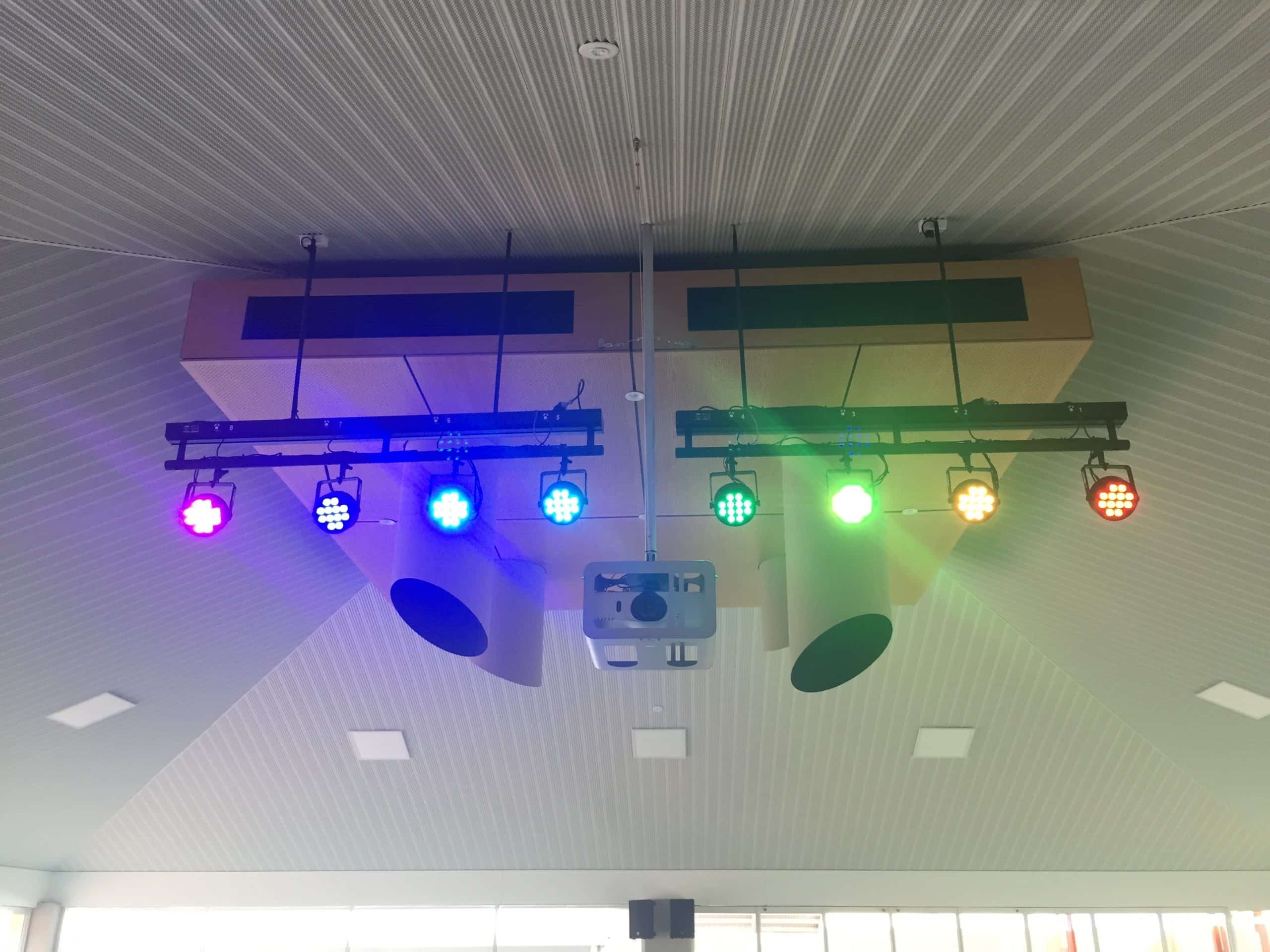 School Stage Lighting solution - 8 x Colour RGB LED's + 2 x Fresnel & Pemium Scene Controller